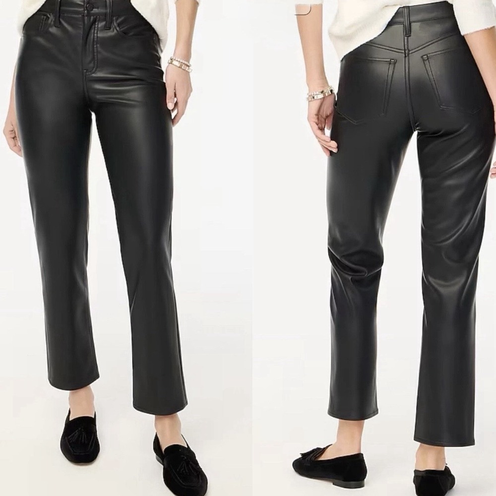 J.Crew Faux Leather Pants Size 30 Black Straight Leg‎ Mid Rise Vegan Leather